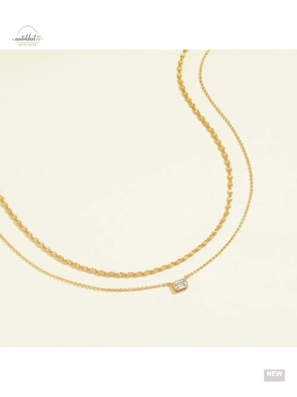 14K Gold Plated Layered Necklace Set Dainty CZ Pendant Choker